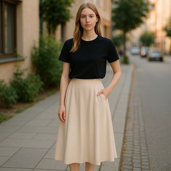 Women’s WHO WHAT WEAR Minimalist Summer Linen Midi Skirt 2 Cream - Picture 1 of 5